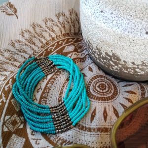 Vintage boho turquoise bracelet teal bronze beaded